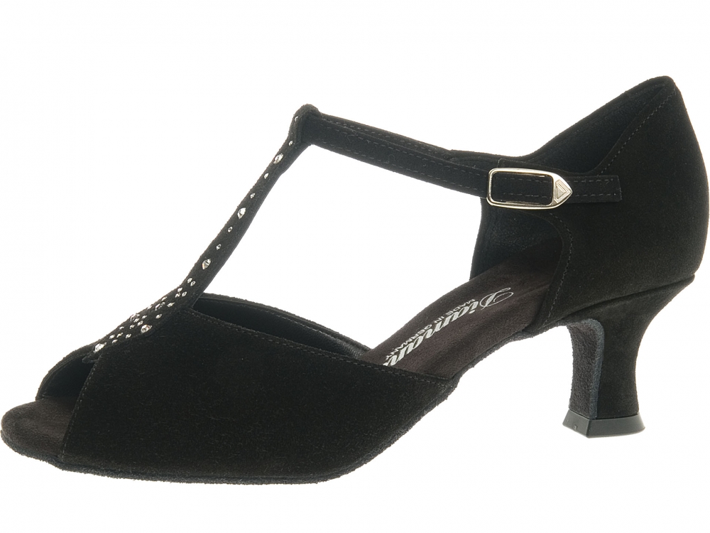Absatz | Velourleder | | 010-064-101 Strass Tanzschuhe | Sandalette 5,0cm Diamant Salsa Modell Steg - Tango Tanzschuhe Latein mit schwarz