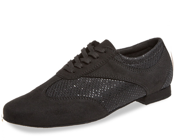 Dance Shoe Model 183-005-548, black microfiber / black glitter, lace-up  shoe, 1,2cm heel