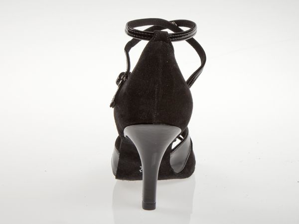 Tanzschuhe Modell 141-058-020 | Salsa Latein Velour Synth./ Tango Sandalette | Diamant Lack schwarz Tanzschuhe Absatz | schwarz - 7,5cm 