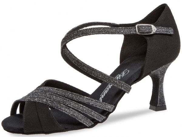 Dance Shoe Model 184-086-551 | black microfiber/ silver brocade |  high-heeled sandal | 6,2 cm heel| ballroom latin salsa tango -  